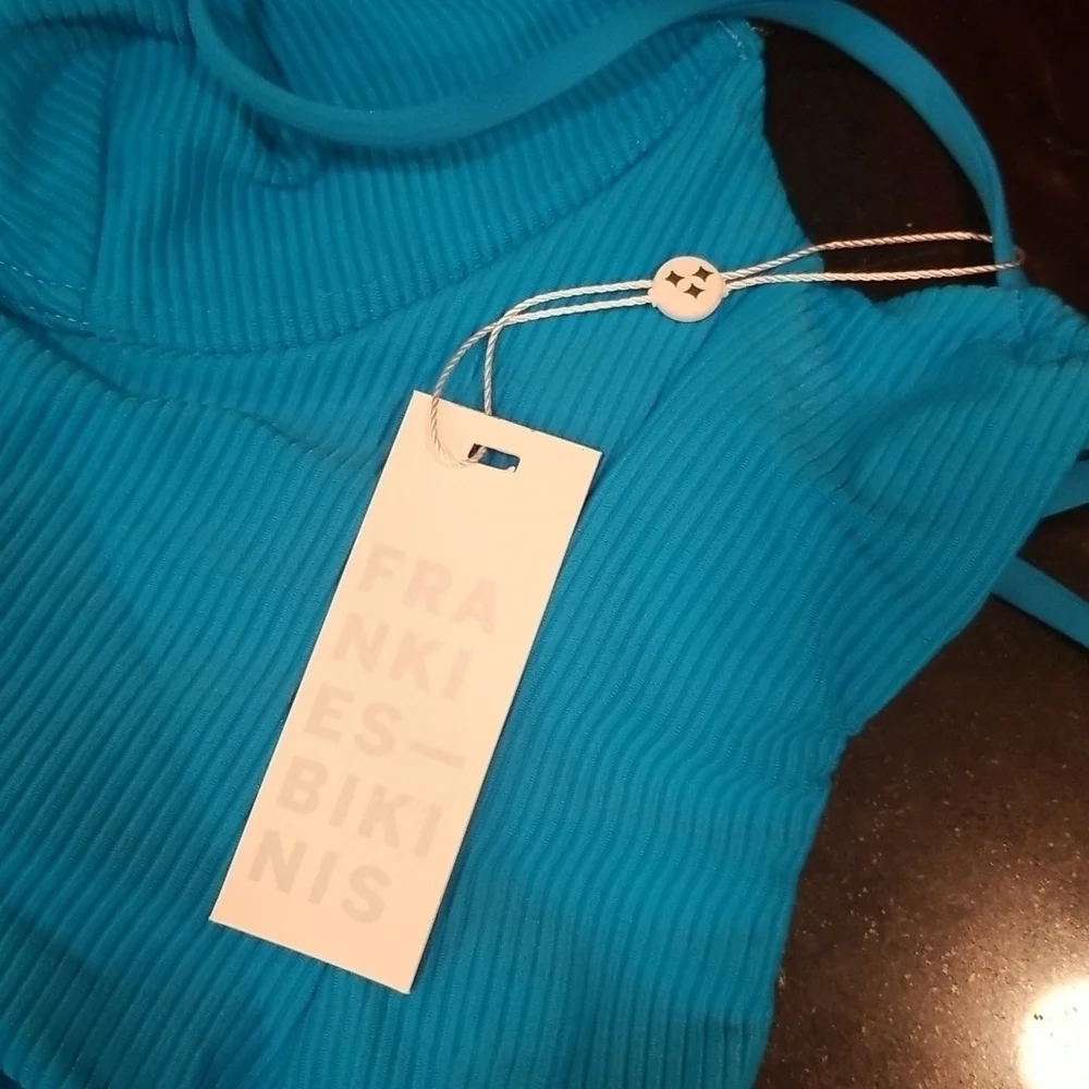 💕FRANKIE'S BIKINIS💕 Marie Ribbed Underwire Swimsuit ~ Ocean Blue Large L NWT